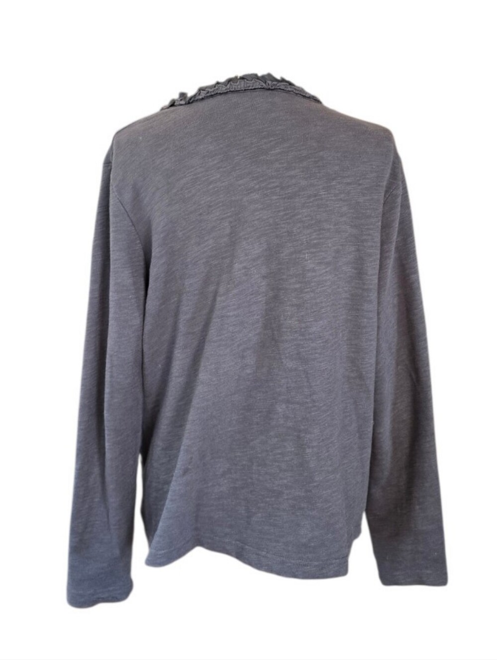 Eddie Bauer Ruffle Front Dark Gray Knit Button Cardigan XL - Picture 3 of 8